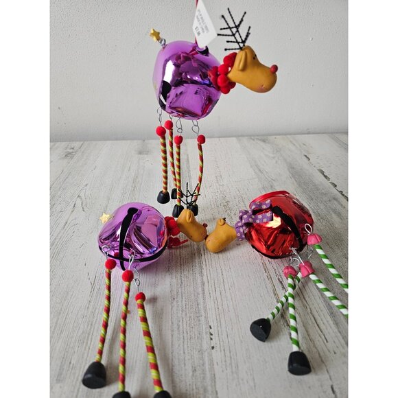 Reindeer bell jingle ornament vintage set deer Xmas tree - Picture 1 of 10
